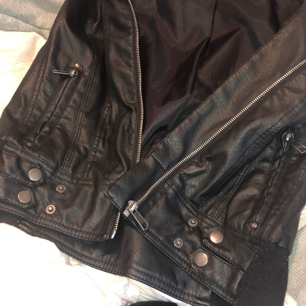 Faux Leather Sweatshirt Jacket - Picture 4 of 4